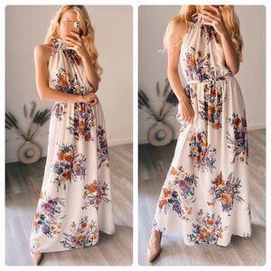 H&M Chiffon Long Floral Halter Dress New
